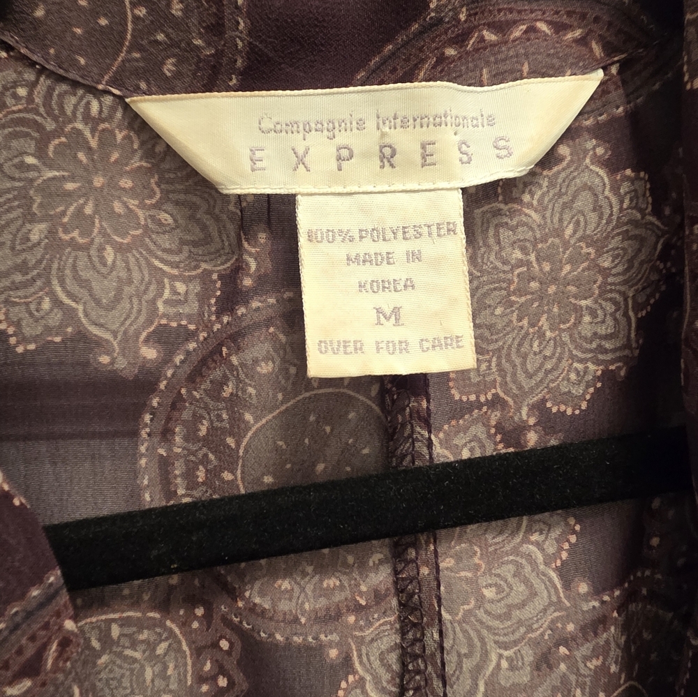 Express Medium Brown Patterned Button-Down Tunic … - image 3